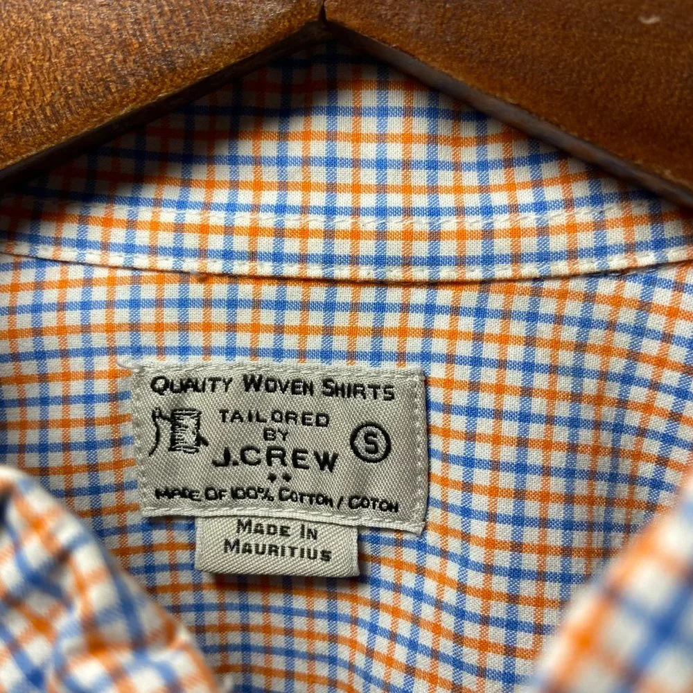 J. Crew Men's Blue, White & Orange Gingham Print Button Down Shirt Size Small